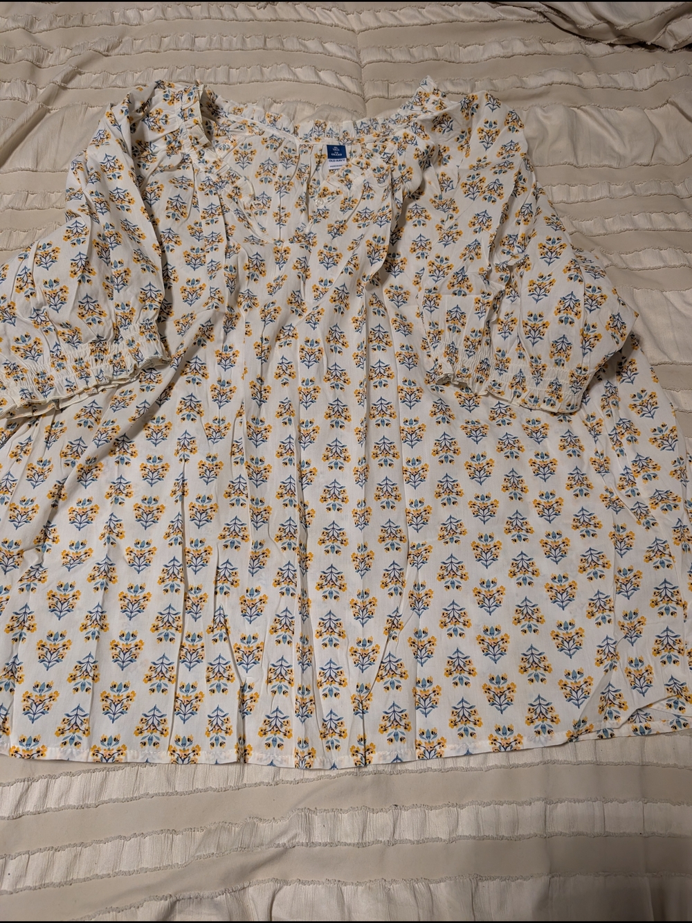 Old Navy Cream Floral Blouse with Yellow & Blue Print